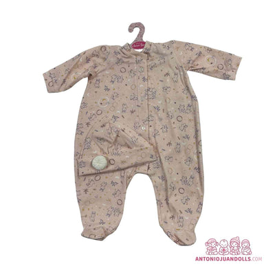 Pelele beige de ositos y estrellas con pompón para muñeca de 52 cm (91152-30)