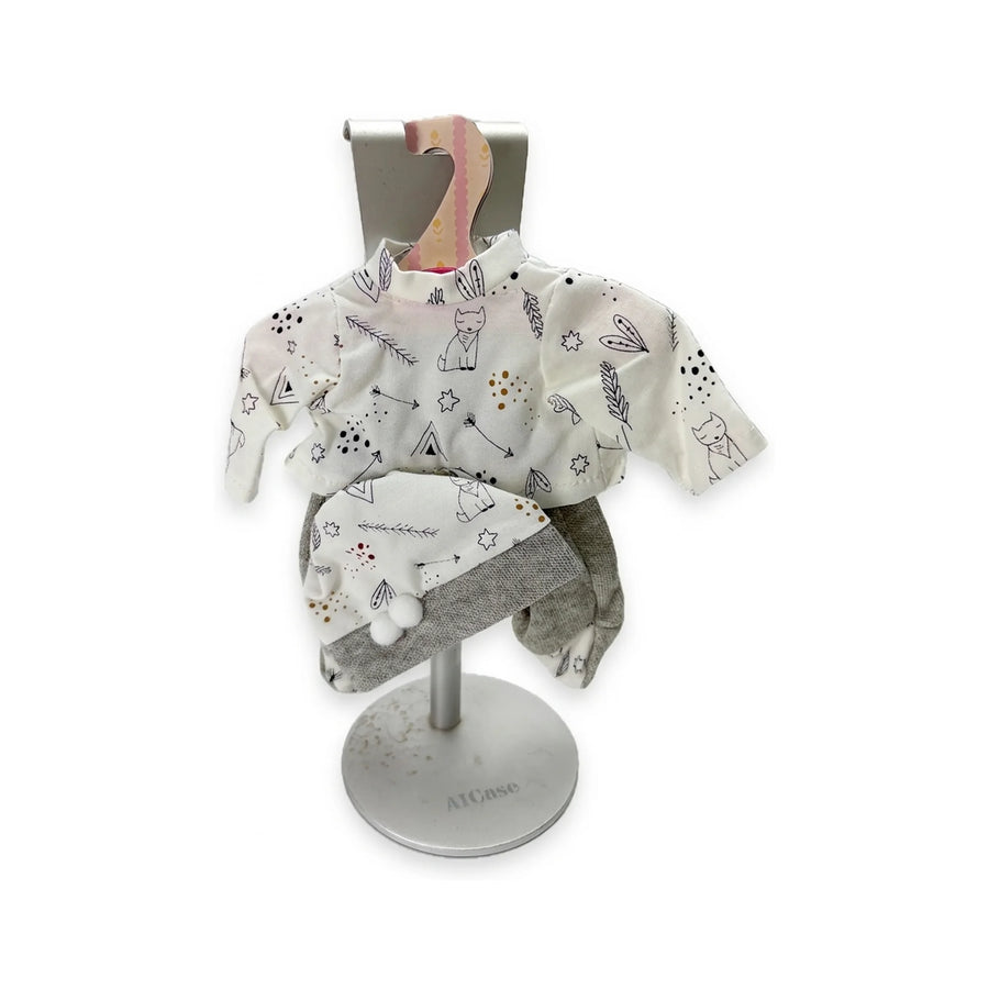 Conjunto Camiseta Estampada Pantalón Gris Gorro 26cm - Ropa Muñeca Antonio Juan (91026-21)