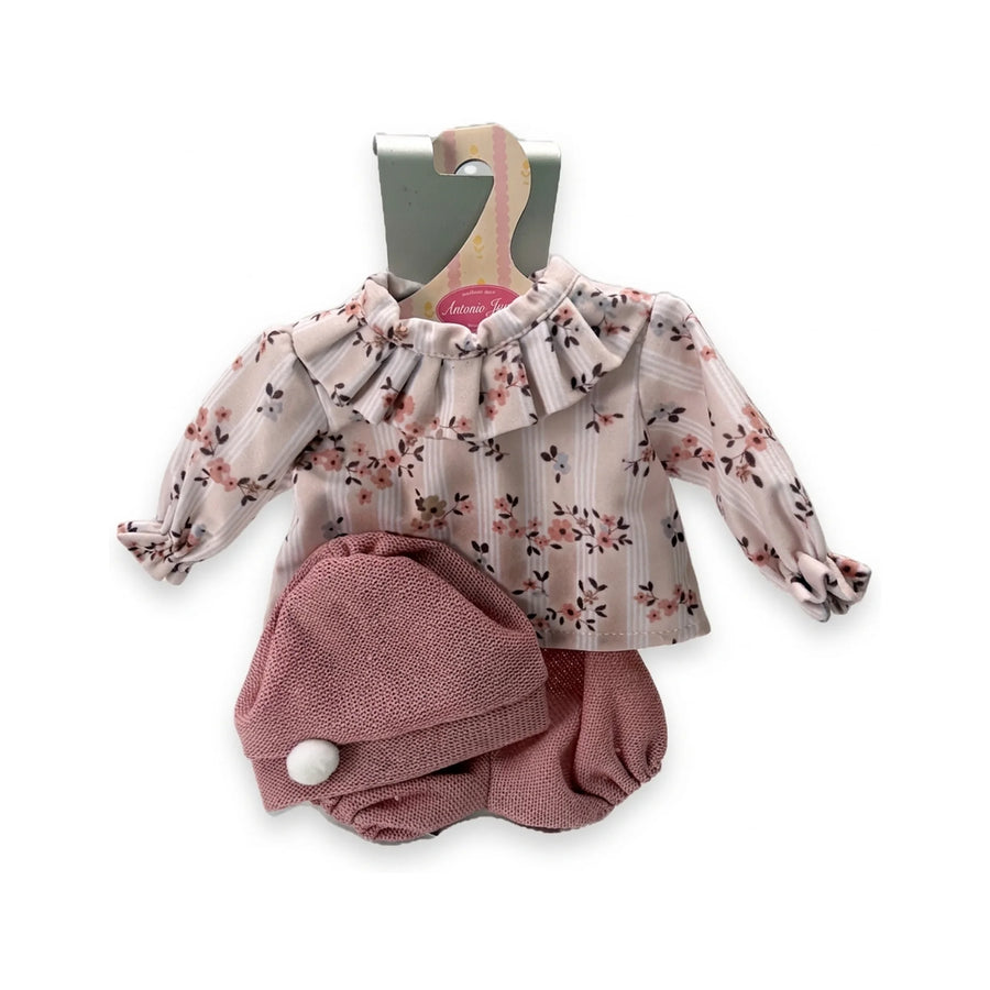 Conjunto Camiseta Flores Braguita y Gorro Rosa 33cm - Ropa Muñeca Antonio Juan (91033-53)