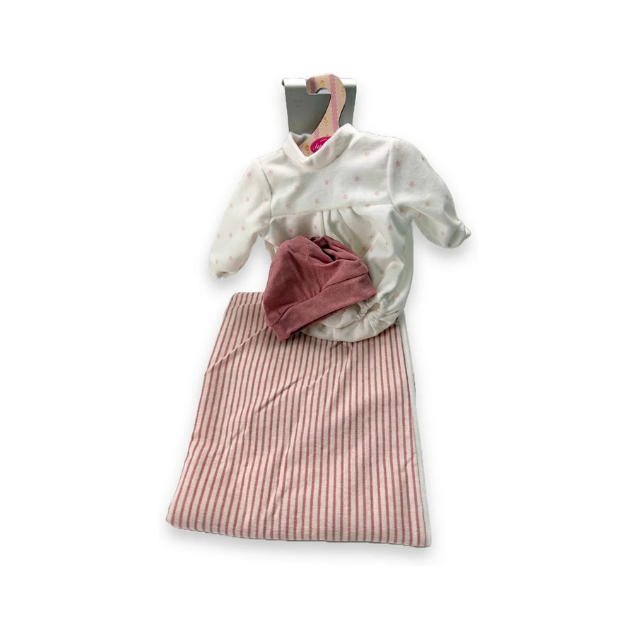 Conjunto Pelele Estrellas Gorro y Manta Rayas Rosa 33cm - Ropa Muñeca Antonio Juan (91033-55)