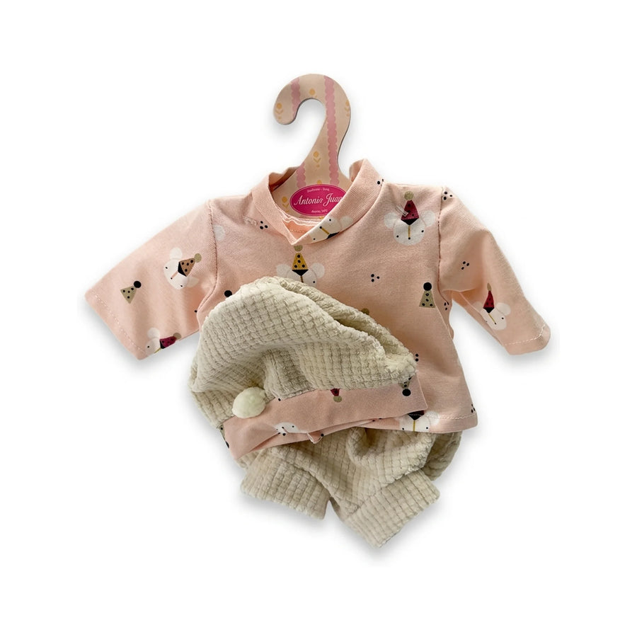 Conjunto Camiseta Rosa Animales Gorro y Pantalón Beige 33cm - Ropa Muñeca Antonio Juan (91033-58)