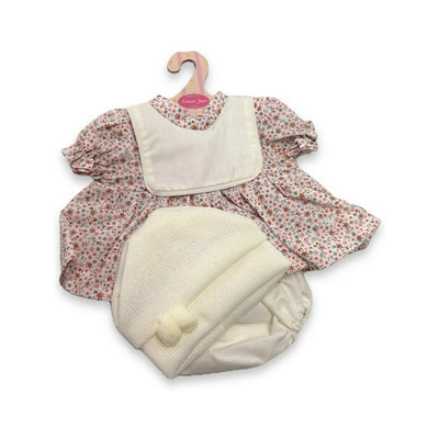 Conjunto Vestido Flores Braguita Gorro Blanco 42cm - Ropa Muñeca Antonio Juan (91042-101)