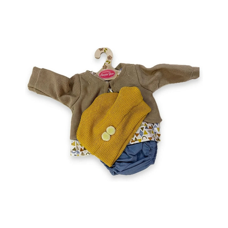 Conjunto Chaqueta Marrón Gorro Mostaza y Braguita Azul 42cm - Ropa Muñeca Antonio Juan (91042-83)