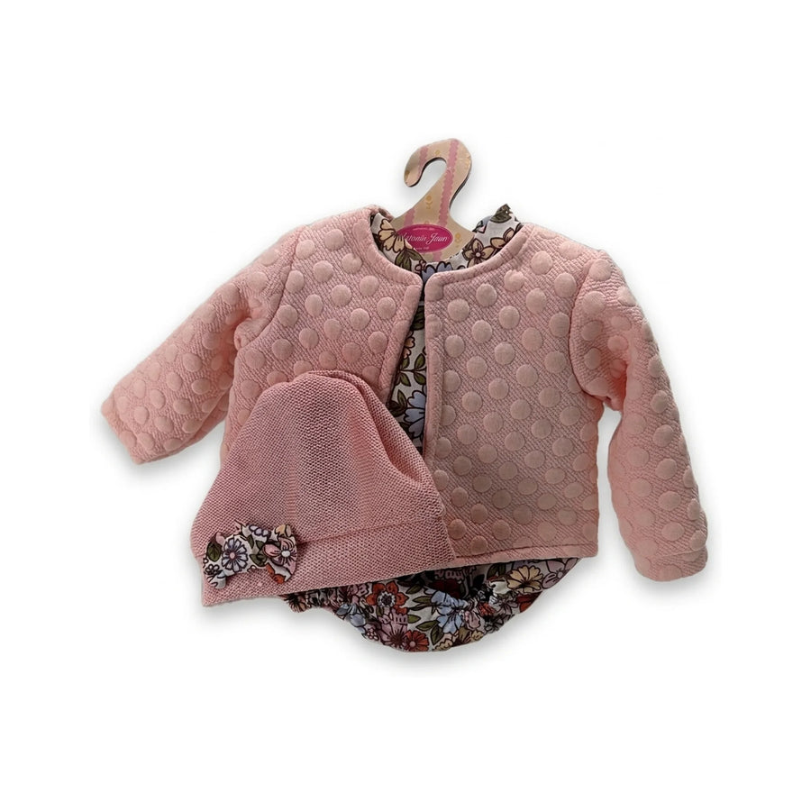 Conjunto Chaqueta Rosa Pelele Flores Gorro 42cm - Ropa Muñeca Antonio Juan (91042-88)
