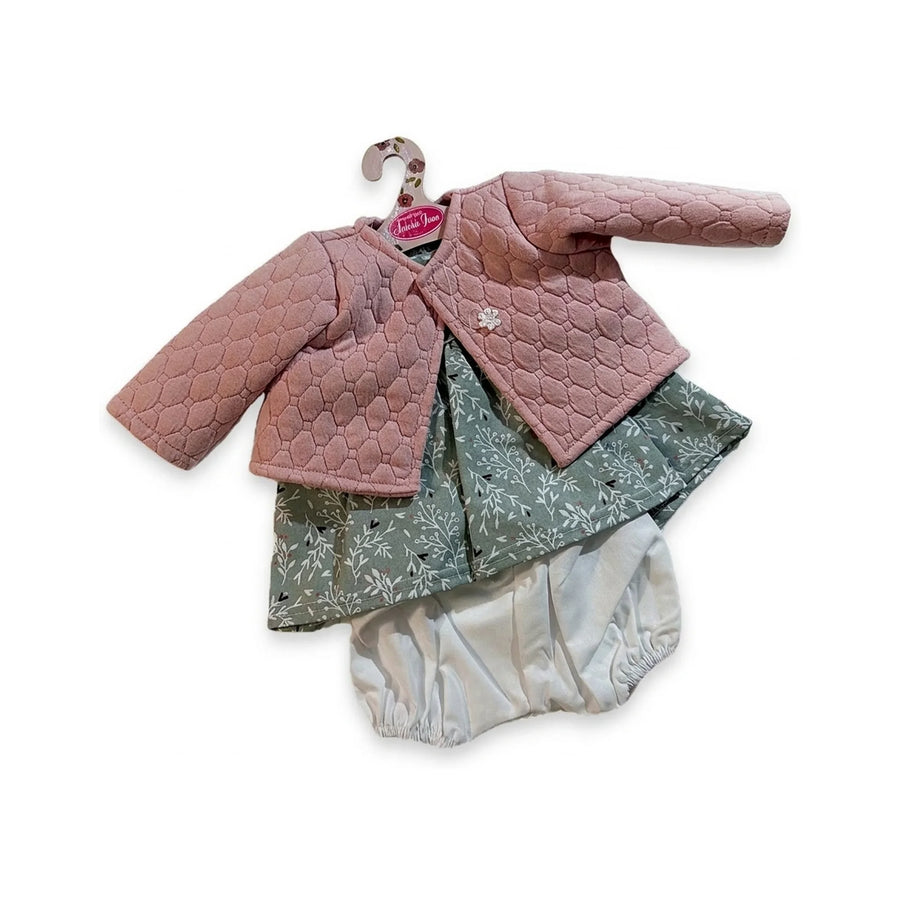 Conjunto Chaqueta Rosa Vestido Verde y Braguita 52cm - Ropa Muñeca Antonio Juan (91152-71)