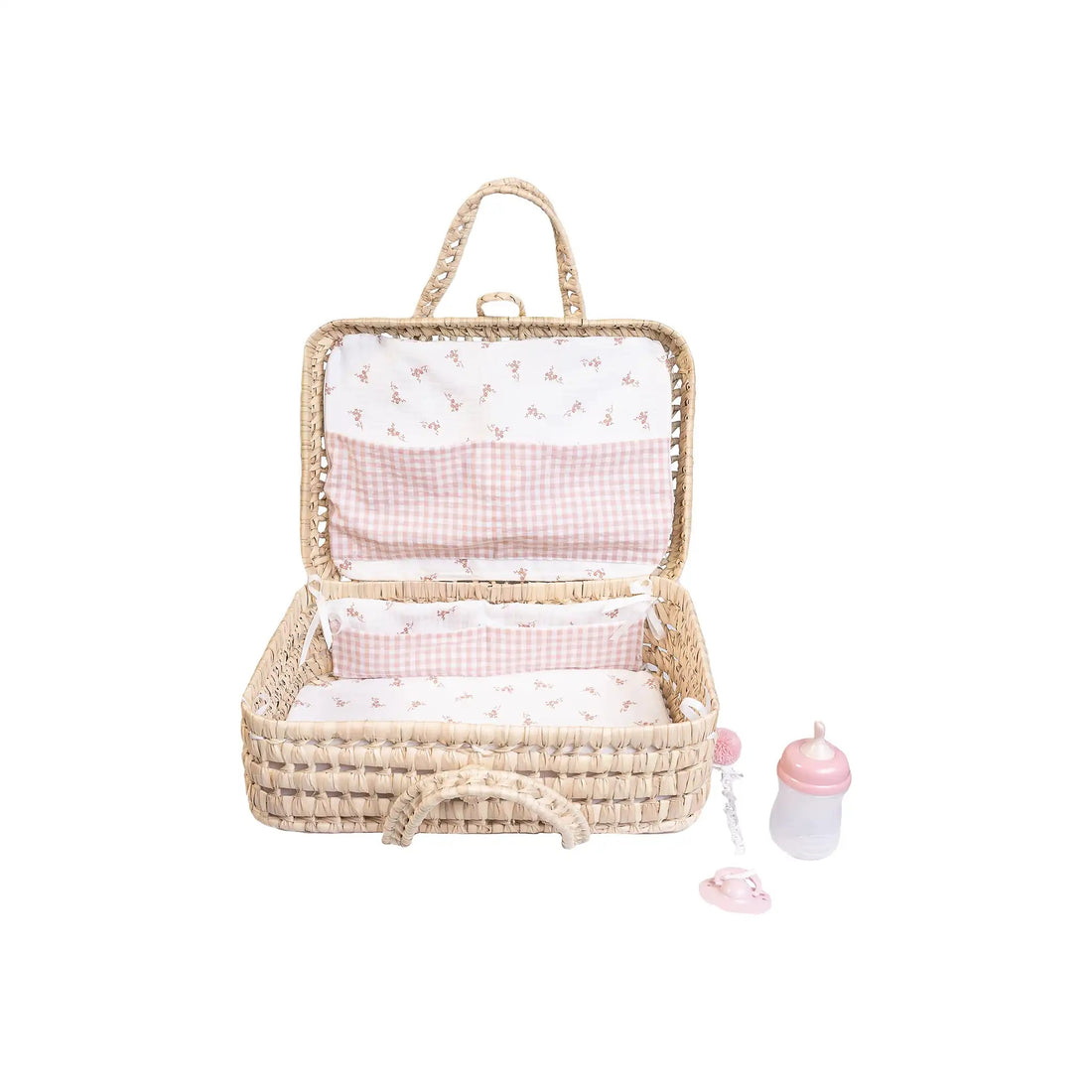 Canastilla/Maleta de Palma flores y vichy (92321) - Muñecas Antonio Juan