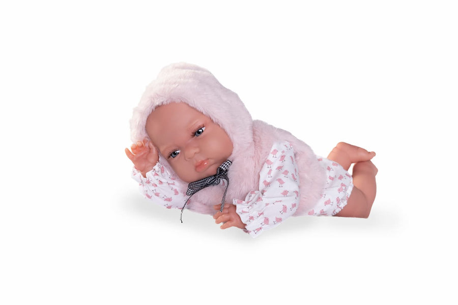 tufi muñeca con capucha de pelo vinilo rosa