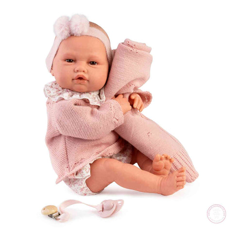 Muñeca reborn Baby Love Conjunto de punto de Antonio Juan, con el rostro pintado a mano capa a capa: sonrojo en las mejillas, venas bajo la piel y moteado realista