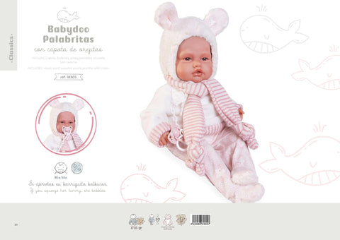Abrigadita y Encantadora: Babydoo Palabritas en Capota de Orejitas - AntonioJuanDolls.com, reborns que emocionan