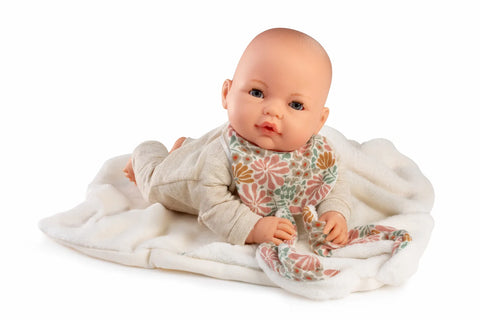 Bimba Lloro Orejitas 37cm Ojos Durmientes Mecanismo Manta Capucha (14366)