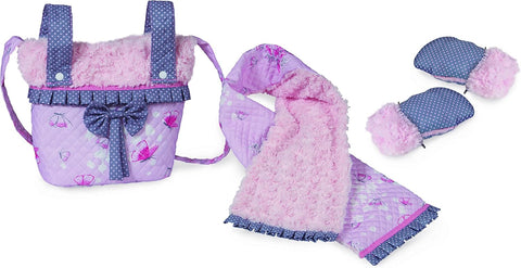 Set de Accesorios para Muñecas - Bolso, Bufanda y Manoplas Mariposas Lila (53817)