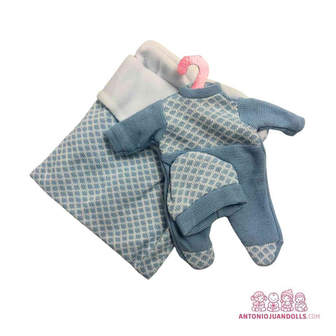 Pelele Azul Cuadros Gorro Beige Muñecas 26cm - Modelo Específico (91026-9)