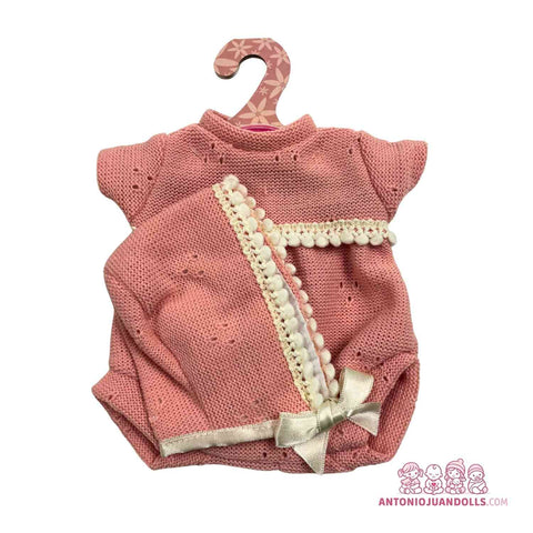 Conjunto Vestido Rosa Punto Pompones Braguita Bolso 33cm - Ropa Muñeca Antonio Juan (91033-19)