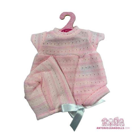 Conjunto Vestido Rosa Punto Gorro Lazo Verde 33cm - Ropa Muñeca Antonio Juan (91033-25008)