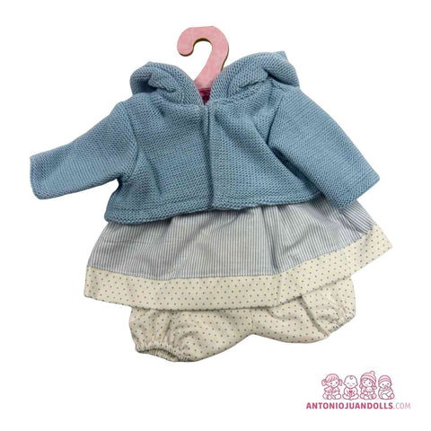 Conjunto Chaqueta Azul Capucha Vestido Rayas Topitos 33cm - Ropa Muñeca Antonio Juan (91033-25009)