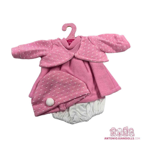 Conjunto Vestido Rosa Punto Cuello Volante Pompón 33cm - Ropa Muñeca Antonio Juan (91033-25010)