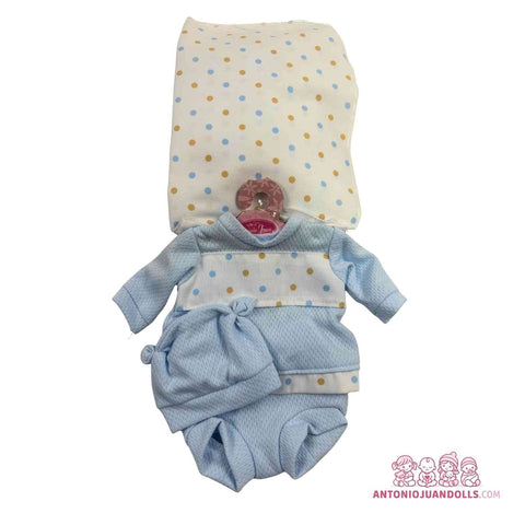 Conjunto Pelele Azul Topitos Arrullo Bolso 33cm - Ropa Muñeca Antonio Juan (91033-25014)