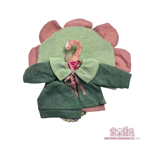 Conjunto Abrigo Verde Oscuro Pana Vestido Rosa Pétalos Braguita 33cm - Ropa Muñeca Antonio Juan (91033-26)