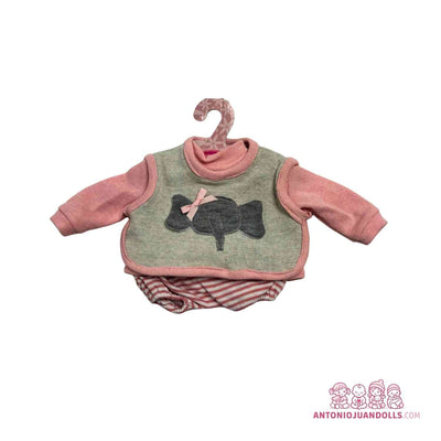 Conjunto de sudadera rosa, chaleco verde caramelo y braguita de rayas para muñeca de 33 cm