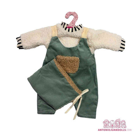 Conjunto Chaqueta Borreguito Blanco Pelele Verde Pana Bolsillo Marrón 33cm - Ropa Muñeca Antonio Juan (91033-34)