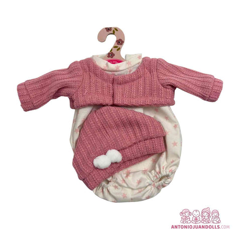 Conjunto Chaqueta Punto Rosa Pelele Flores Gorro 33cm - Ropa Muñeca Antonio Juan (91033-37)