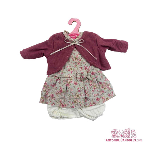 Conjunto Chaqueta Burdeos Punto Vestido Florecitas 36cm - Ropa Muñeca Antonio Juan (91036-25001)