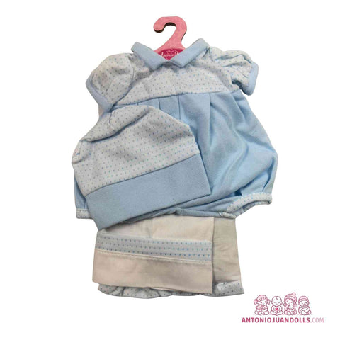 Conjunto Vestido Topitos Azules Fajín 36cm - Ropa Muñeca Antonio Juan (91036-25002)