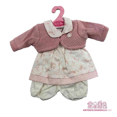 Conjunto Chaqueta Rosa Punto Vestido Florecitas 36cm - Ropa Muñeca Antonio Juan (91036-25003)