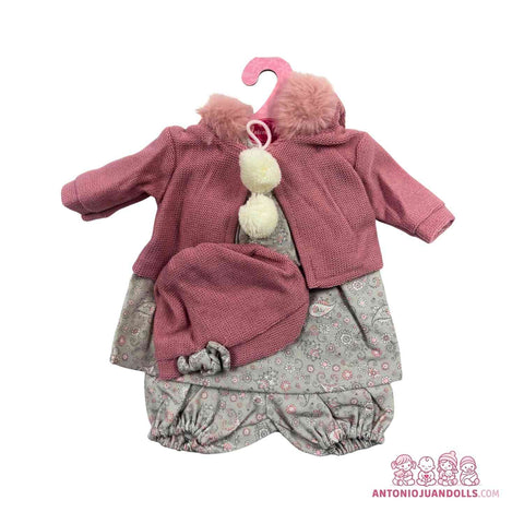 Conjunto Abrigo Rosa Capucha Pelo Vestido Bolso 36cm - Ropa Muñeca Antonio Juan (91036-25005)