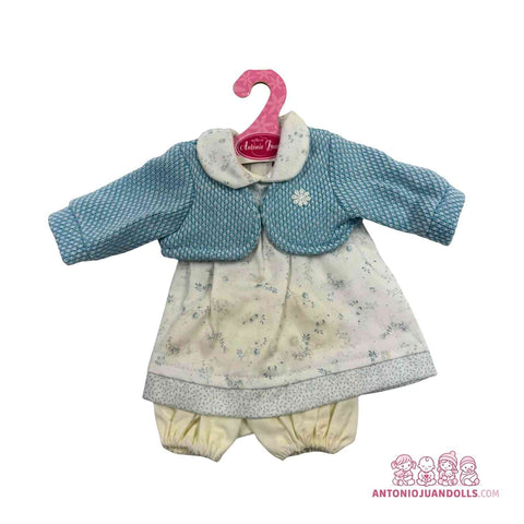 Conjunto Chaqueta Azul Punto Vestido Florecitas 36cm - Ropa Muñeca Antonio Juan (91036-25006)