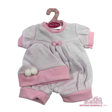 Conjunto Vestido Brillante Rosa Gorro Pompones 42cm - Ropa Muñeca Antonio Juan (91042-25001)