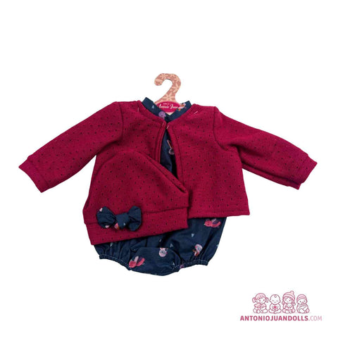 Conjunto Chaqueta Fucsia Ranita Flores Azul 42cm - Ropa Muñeca Antonio Juan (91042-25002)
