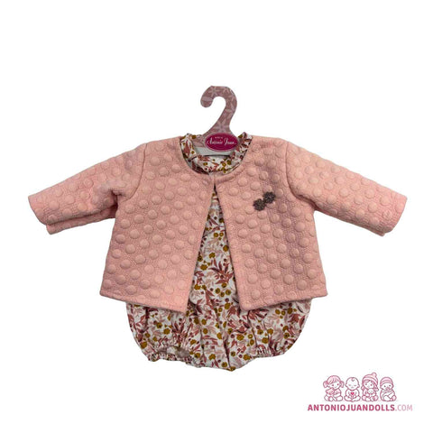 Conjunto Chaqueta Acolchada Rosa Ranita Flores 42cm - Ropa Muñeca Antonio Juan (91042-25005)