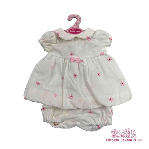 Conjunto Vestido Flores Bordadas Ranita 42cm - Ropa Muñeca Antonio Juan (91042-25009)