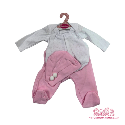 Conjunto Body Calado Pantalón Rosa Pompones 42cm - Ropa Muñeca Antonio Juan (91042-25016)
