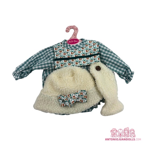 Conjunto Vestido Vichy Verde Chaleco Borreguito 42cm - Ropa Muñeca Antonio Juan (91042-25017)