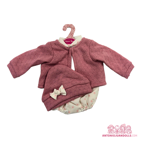 Conjunto Chaqueta Rosa Punto Ranita Estrellas Gorro 42cm - Ropa Muñeca Antonio Juan (91042-25021)