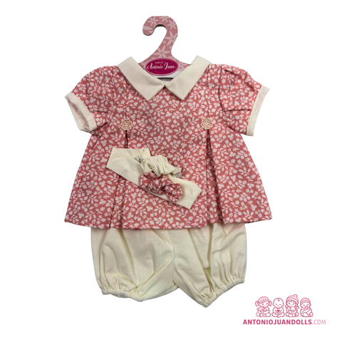 Conjunto Vestido Florecitas Rosa Bombacho Diadema 42cm - Ropa Muñeca Antonio Juan (91042-25022)