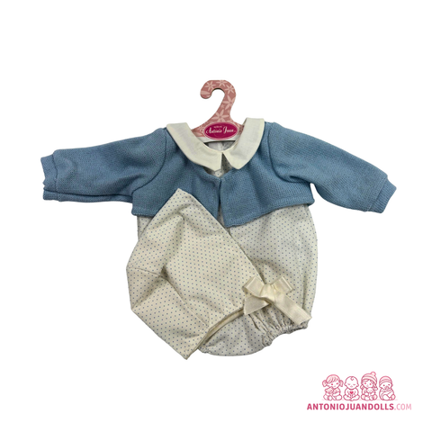 Conjunto Pelele Topitos Azul Chaqueta Punto Diadema 42cm - Ropa Muñeca Antonio Juan (91042-25023)