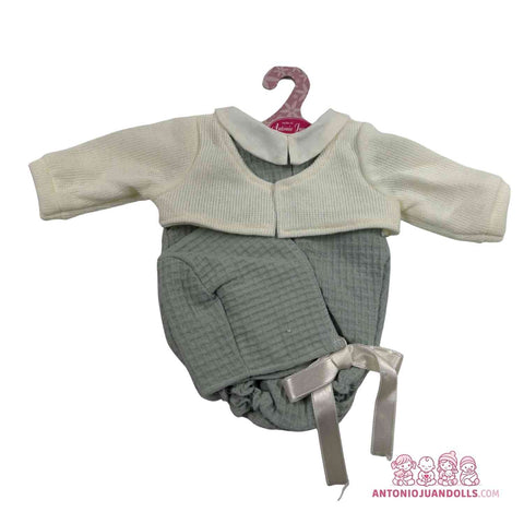 Conjunto Pelele Gris Gofre Chaqueta Calada Lazo 42cm - Ropa Muñeca Antonio Juan (91042-25026)