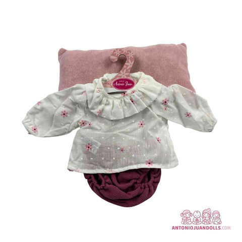 Conjunto Blusa Florecitas Bordadas Braguita Cojín Rosa 42cm - Ropa Muñeca Antonio Juan (91042-25035)