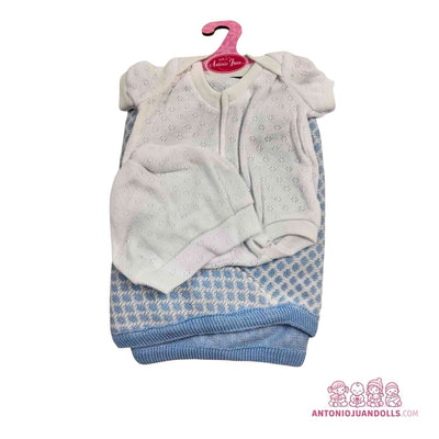 Conjunto de pelele calado y arrullo azul de punto para muñeca de 42 cm (91042-39)