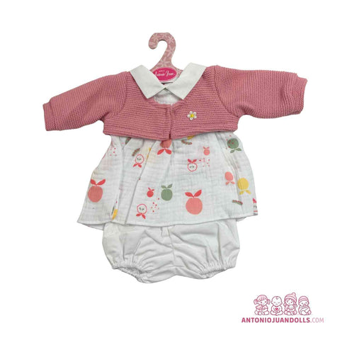 Conjunto Chaqueta Rosa Punto Vestido Frutas Braguita 42cm - Ropa Muñeca Antonio Juan (91042-50)