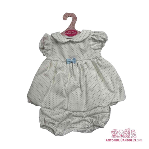 Conjunto Vestido Blanco Topitos Grises Braguita 42cm - Ropa Muñeca Antonio Juan (91042-55)