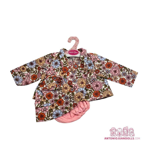 Conjunto Vestido Floral Retro Braguita Rosa Punto 42cm - Ropa Muñeca Antonio Juan (91042-62)