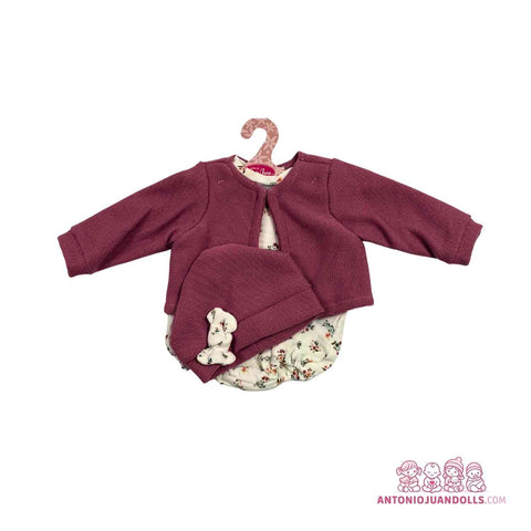 Conjunto Chaqueta Burdeos Punto Body Floral 42cm - Ropa Muñeca Antonio Juan (91042-7)