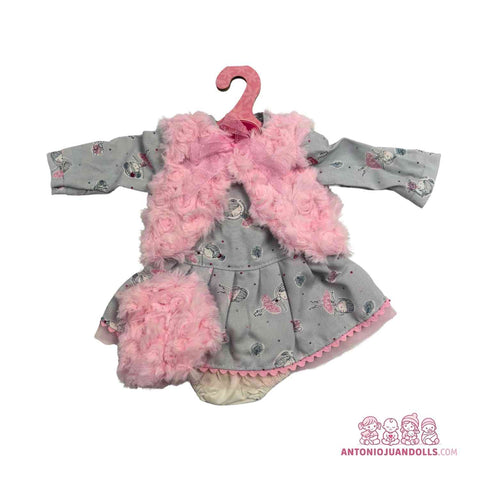 Conjunto Chaleco Rosa Peluche Vestido Unicornios Braguita 45cm - Ropa Muñeca Antonio Juan (91045-3)