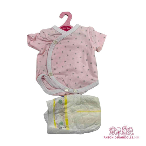 Conjunto Body Rosa Estrellitas Grises Pañal 46cm - Ropa Muñeca Antonio Juan (91046-25004)