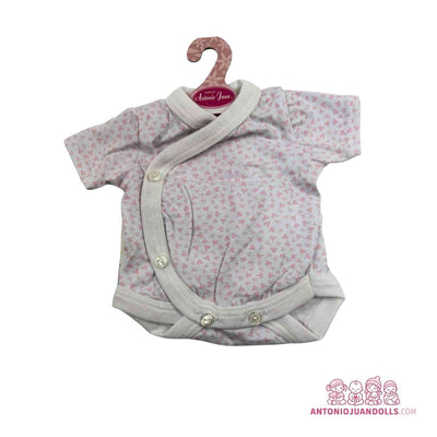 Conjunto de body gris de florecitas rosas para muñeca de 42 cm