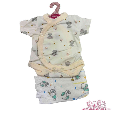 Conjunto Body Elefantitos Pañal Estampado 46cm - Ropa Muñeca Antonio Juan (91046-25009)